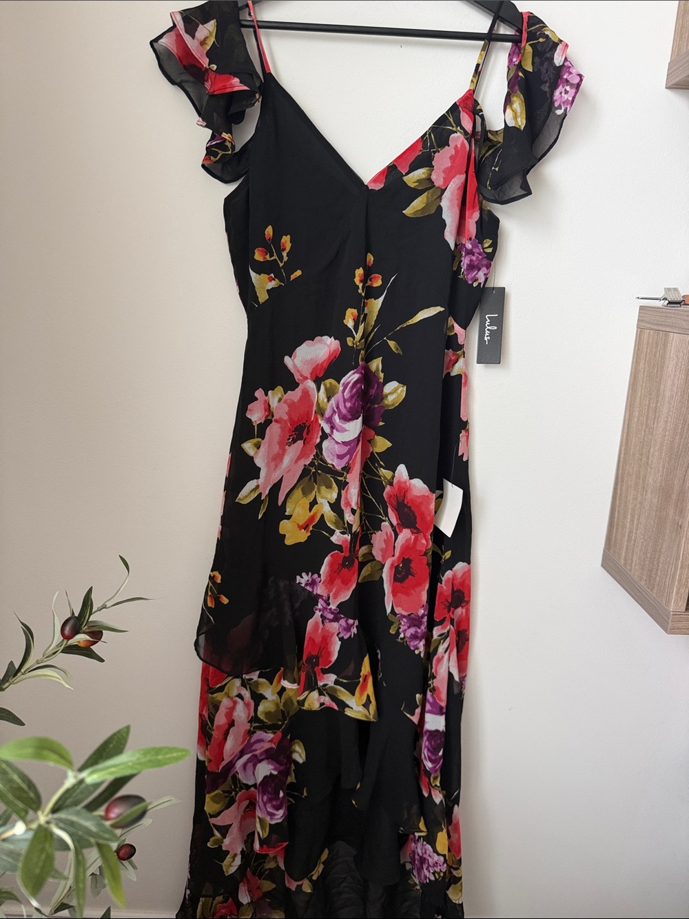 Lulus Love in Bloom Black Floral Print Off-the-Shoulder High-low Dress Size M - Picture 5 of 12